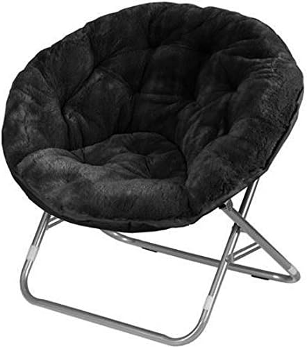 Black Faux Fur Saucer Chair Features Sturdy, Aluminum Construction & Soft Faux Fur Upholstery. Folds Up Easily To Store. Lounge, Study, Read, Watch TV On This Convenient, Space-Saving, Folding Chair - The Perfect, Stylish, Convenient Addition To Your Home!