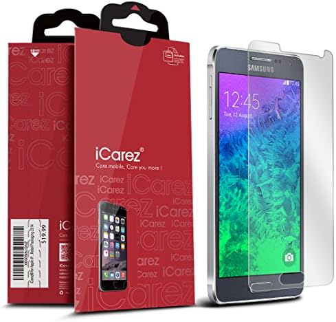 iCarez [HD Clear] Screen Protector for Samsung Galaxy Alpha [Unique Hinge Install Method with Kits] Easy Install with Lifetime Replacement Warranty [3 Pack] - Retail Packaging