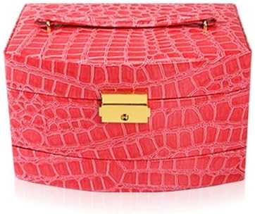 Three Trays Jewelry Box High Quality Portable Leather Jewelry Cabinet Mother's Day Gift (rose)