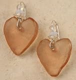 Peach Recycled Ghana Glass Heart Earrings