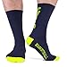 ChalkTalkSPORTS Athletic Half Cushioned Crew Socks | Basketball Player Design | Blue/Neon Yellow
