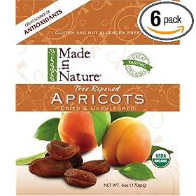 Made In Nature Organic Apricots, Dried, Unsulfured, 6-Ounce Bags (Pack of 6)