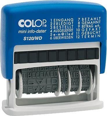 Colop S120/WD MiniInfoDater Schrifthöhe 4 mm Kissen blau/rot 12 Texte