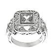 White Cubic Zirconia Antique Style Ring with Filigree Accents Rhodium Plated Brass Lead Free