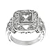 White Cubic Zirconia Antique Style Ring with Filigree Accents Rhodium Plated Brass Lead Free
