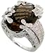 14k White Gold Ring 13/16 (20mm) wide, w/ 0.42 Carat Round Brilliant Diamonds & 28.13 Carats Oval Cut Smoky Topaz Stone