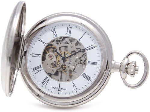Bouverat 1919 Patterned Case Half Hunter Mechanical Roman Pocket Watch with White Dial BV824207