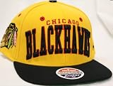 Chicago Blackhawks Snapback Script & Logo Yellow / Black Two Tone Adjustable Plastic Snap Back Hat / Cap
