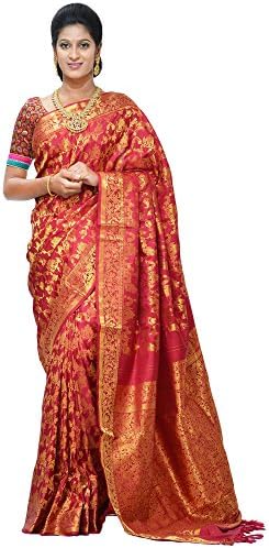 Uppada Women's Banaras Silk Handloom Saree With All Over Design Maroon