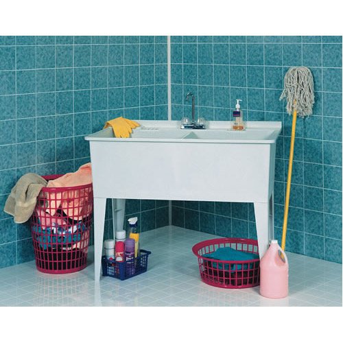 Crane Plumbing FLTD11 Molded-Stone Double-Bowl Laundry Tub, White