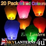 20 PACK MIXED COLOUR WIRE-FREE TRADITIONAL ECO SKY LANTERNS