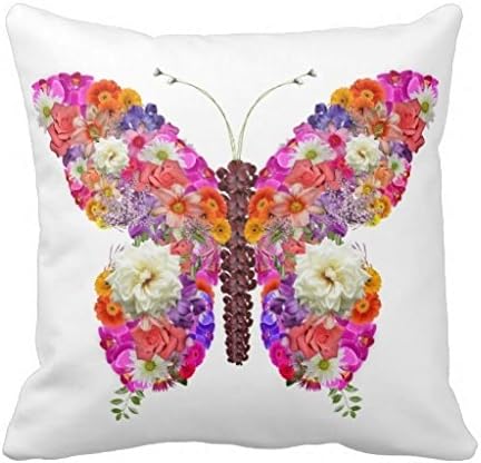 Decorative Cotton Pink Orange Floral Butterfly Girly Cute Collage Throw Pillow Covers