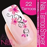 Nail Tattoo Sticker Blossom / Ornament - pink / black