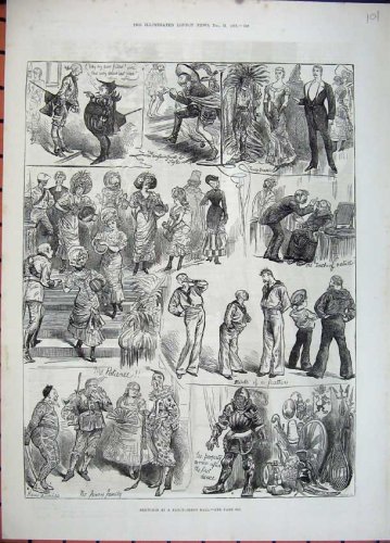 1881 FANCY DRESS BALL COSTUMES ARMOUR ANTIQUE PRINT