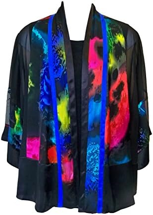 Women's Hand Painted Splash Silk Burnout Patch Jacket Plus Size 1X (1X, Multi)