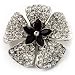 5 Petal Crystal Flower Brooch (Black&Clear)