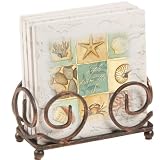 Nautical Patchwork -4 Coasters with Bronze Scroll Coaster Holder