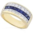 One of a Kind 1-1/2ctw Sapphire and Princess Cut Diamond Band in 18k Yellow Gold