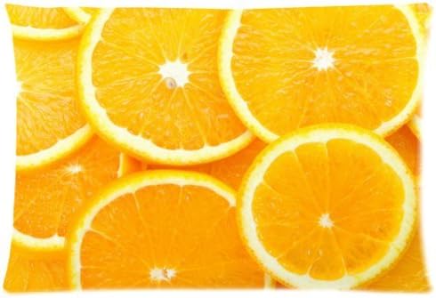 Fresh Bright Yellow Orange Slice Fruits Two Sides Rectangle Zippered Super Luxury Pillow Encasement 20x30 inch