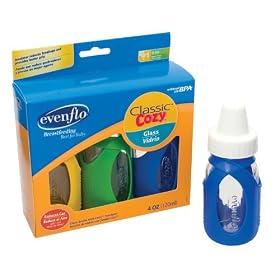 Evenflo Cozy Glass Bottle with Sleeve, 3-Pack, Colors Vary