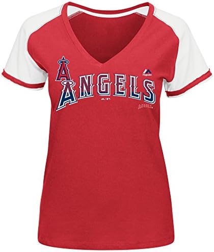 MLB Women's Winners Circle Short Sleeve V-Neck T-Shirt (Medium, Los Angeles Angels)