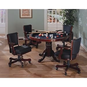 Best Buy Three-in-One Cherry Finished Wood Pool Poker Game Dining Table Chairs set: Furniture & Decor