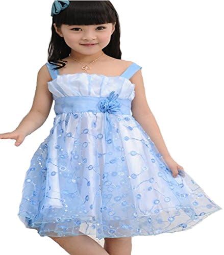 New Korean Girls Summer Dress Princess Necklace Chiffon Dress Girls Dress,2-12y (6 Child US, Style Blue)