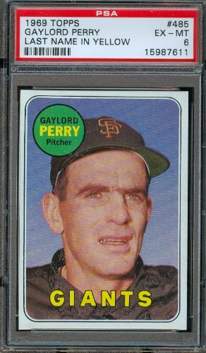 1969 Topps Baseball Card #485 Gaylord Perry San Francisco Giants PSA 6 EX-MT