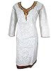 Womens White Kurti Cotton Top, Caftan, Dress M sz