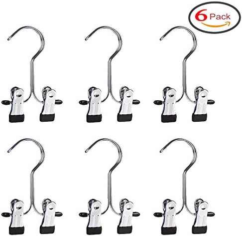 Set of 6 LOYMR Portable Laundry Hook Hanging Clothes Pins Stainless steel Travel Home clothing Boot Hanger Hold Clips Boot Holder, Boot Clips, Boot Storage