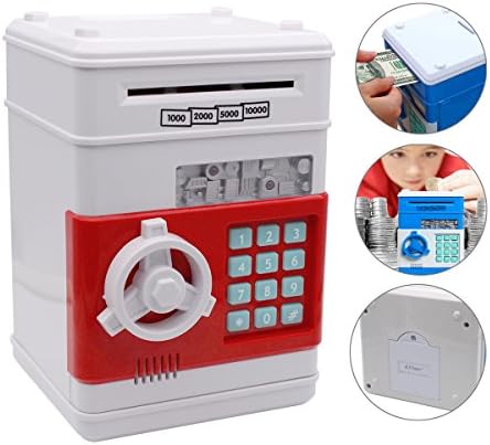 Eflar Code Electronic Money Bank,Mini ATM Coin Saving Banks,Coin Saving Boxes,Toys Gifts Birthday Gifts ATM Bank for Kids - White-Red