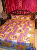 Coverlet 3pcs Cotton Bedspread Violet Color Floral Print India