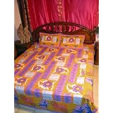 BeddingSet-3pVioletIndigoColorFloralBohoCottonIndiaBedspreadCoverletThrowKing