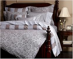 Pinzon Fleur Jacquard Egyptian Cotton Sateen Full/Queen Duvet Cover, French Blue/Chocolate