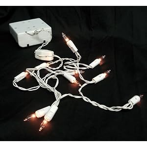 Set of 10 Battery Operated Clear Christmas Lights - White Wire by Hofert
