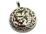 Red Jade Dragon's Fury Pendant with Greek Key Bezel, 14k Gold