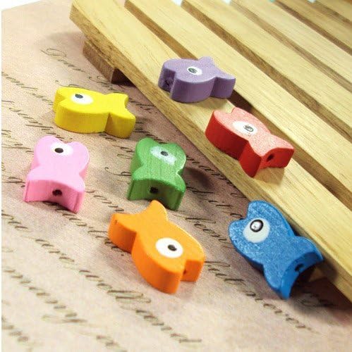 12pcs 20*13mm Mixed Colors Fish Shape Wooden Beads
