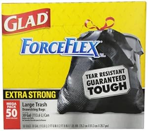 Glad ForceFlex Extra Strong Outdoor Drawstring Large Trash Bags, 30 Gallon, 50 Count