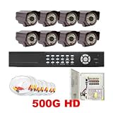 Complete Professional 8 Channel Real Time H.264 (500GB HD) DVR Outdoor Security Camera Surveillance CCTV System Package with 8 Pack 1/3