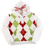 Mud Pie Argyle Hooded Sweater, White/Red/Green Argyle, 0-6 Months