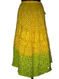 Bandhani Tie and Dye Long Skirts Corn Lime Pie Sequin Skirt 36