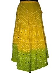 Bandhani Tie and Dye Long Skirts Corn Lime Pie Sequin Skirt 36"