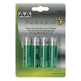 Paradise BA25115 Rechargeable Solar AA 900mAH Batteries, 4-Pack