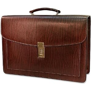 Buy Jack Georges Belting Leather Triple Gusset Flap Over Briefcase Tan by JACK GEORGES