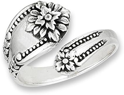 Sterling Silver Victorian Spoon Ring With Flower - Size 9