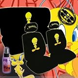 New Design 12 Pieces Tweety Bird Attitude Logo Car Seat Covers Set Includes Front and Rear Seat Covers, Steering Wheel Cover, Seat Belt Covers and a Travel Size Purple Slice