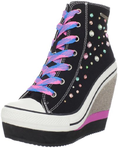 Rock & Candy Women's LuLu-Party Wedge Fashion Sneaker,Black Canvas,8 M US
