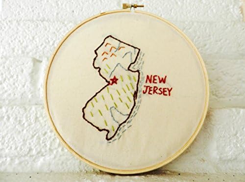 New Jersey State Map Wall Art. Hand Embroidery Hoop Art. 7 inch. Travel Memento. Personalized Map. Gallery Wall. Home State.