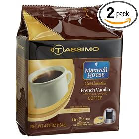 Maxwell House Cafe Collection French Vanilla Coffee (Medium), 16-Count T-Discs for Tassimo Coffeemakers (Pack of 2)