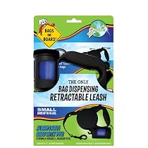 Bags on Board Retractable Dog Leash with Built-in Bag Dispenser, Small, Black, 45 Bags